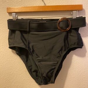 Kona Sol Black Bikini Bottoms with Belt Medium Coverage High Waist Size Medium